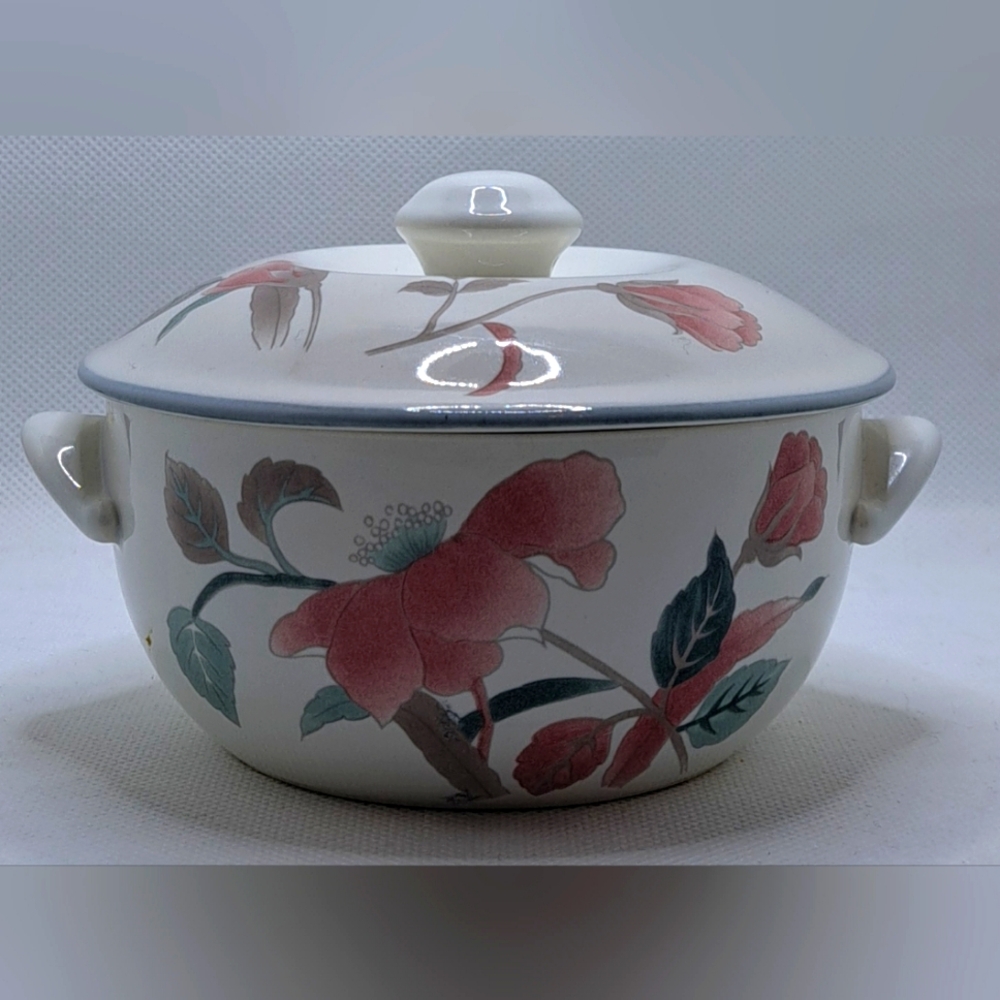 Vtg Mikasa Silk Flowers Individual Covered Casserole Dish / Trinket Dish F3003